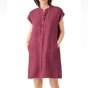 Eileen Fisher Dress 100% Organic Linen Delave Size Large